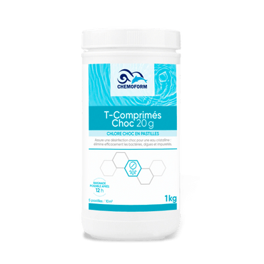Chlore choc stabilisé pastille de 20 gr boîte de 1 kg