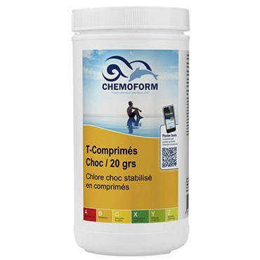 Chlore choc stabilisé pastille de 20 gr boîte de 1 kg