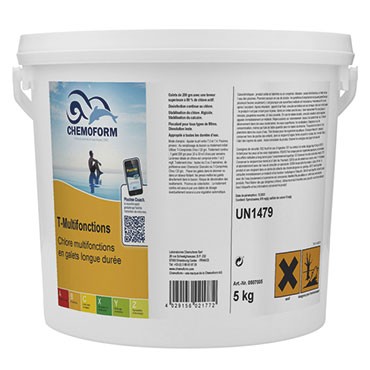 Chlore lent multi-fonctions galet de 200 gr seau de 5 kg